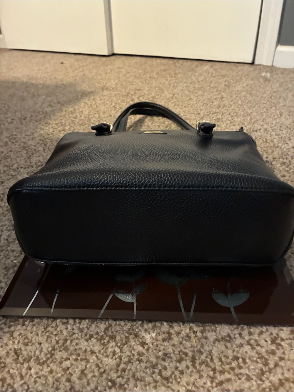 Anne Klein Black Leather Tote with Gold Hardware - Picture 4 of 7